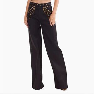 Cynthia Rowley Studded Wide Leg Denim Pants